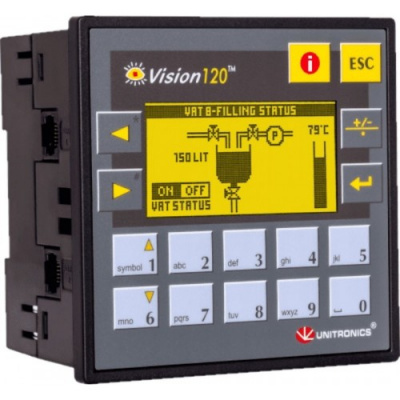 V120-22-RA22 Контроллер Vision экран 2.4 дюйма, вх./вых: 8DI, 2AI/DI, 2PT100/TC, 8RO, 2AO Unitronics